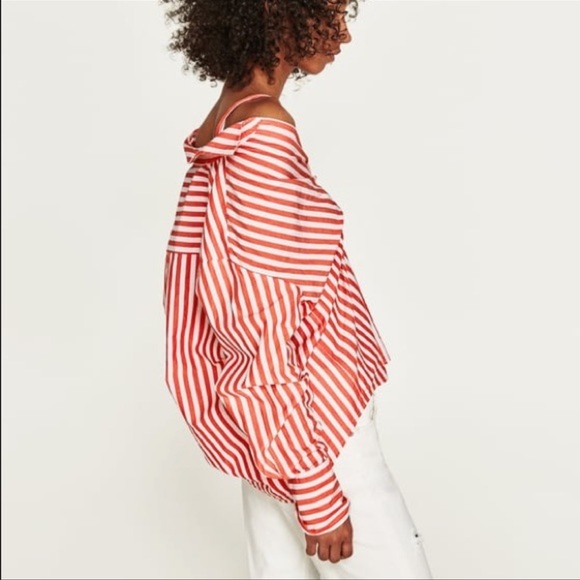 Zara Coral Striped Multi-way Convertible Shirt - Picture 7 of 10